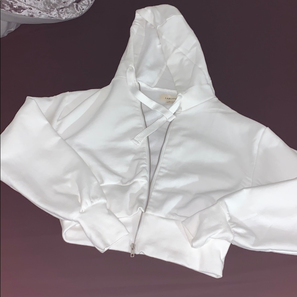 White cropped drawstring hoodie